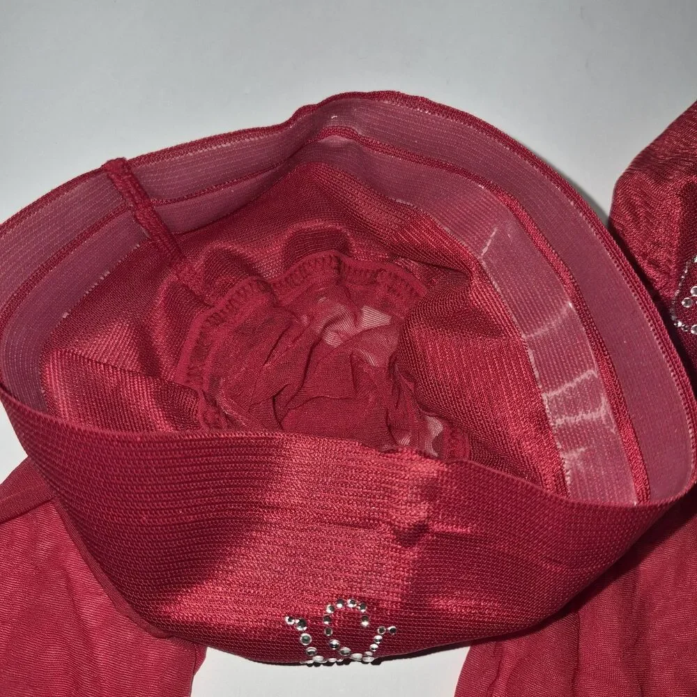 Vtg Victoria's Secret Red Rhinestone Ruffle Top Thigh High Stockings Santa Y2k